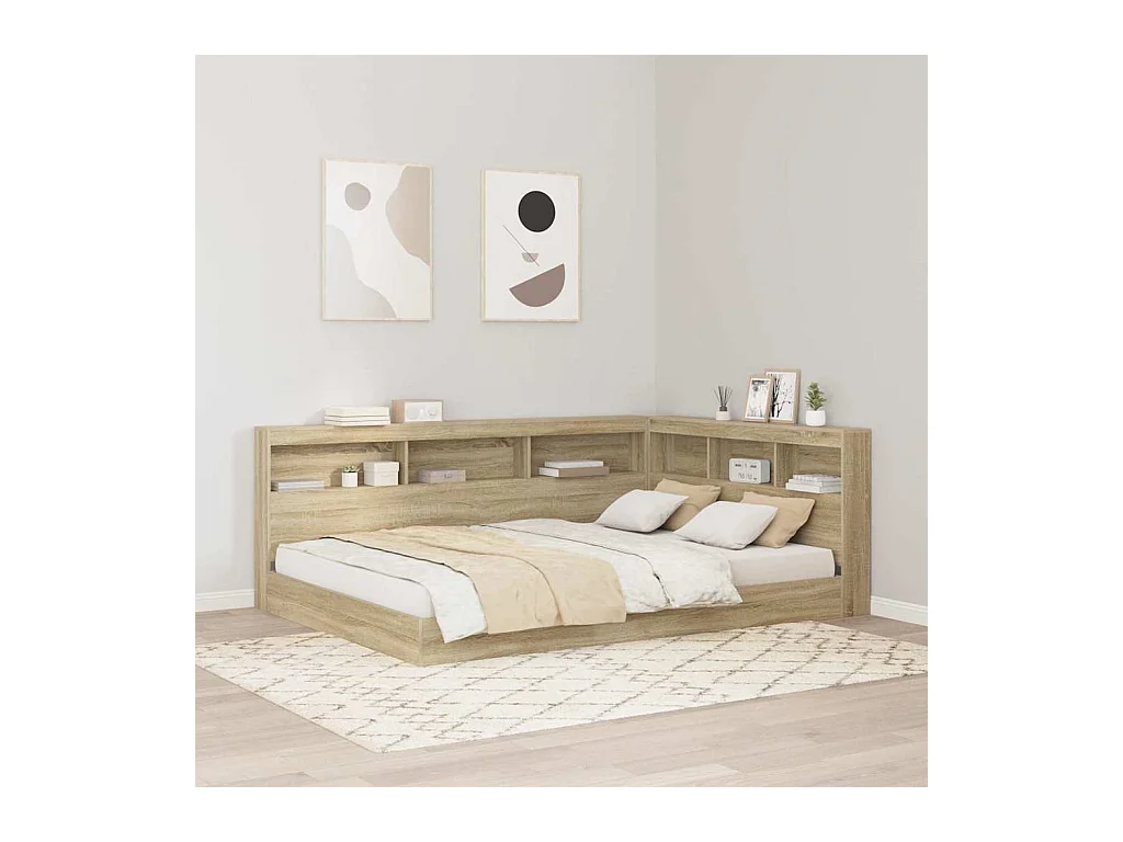Opberghoofdbord met plank Sonoma eiken 140 cm Bewerkt hout
