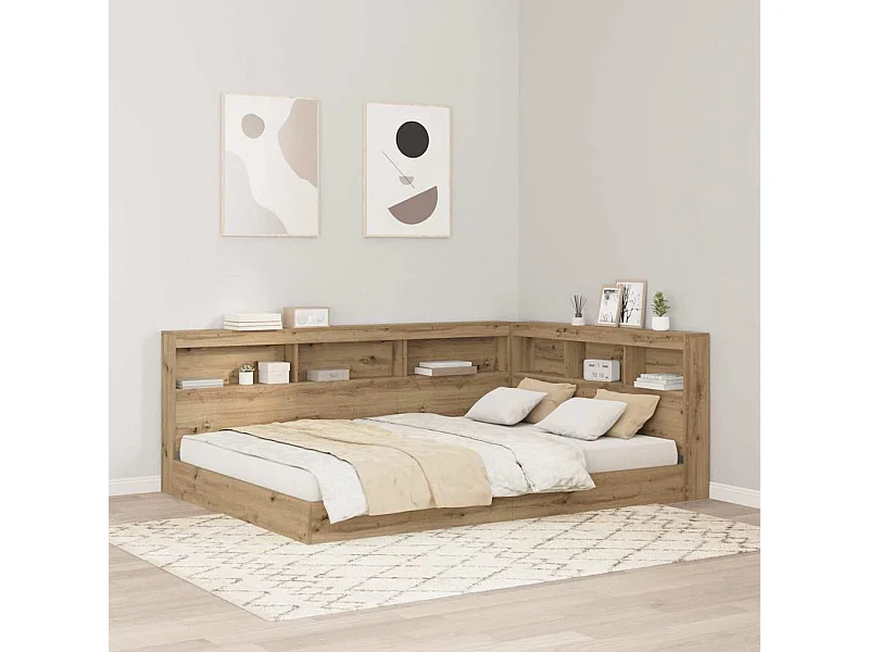 Tête de lit de rangement avec étagère chêne artisanal 140 cm