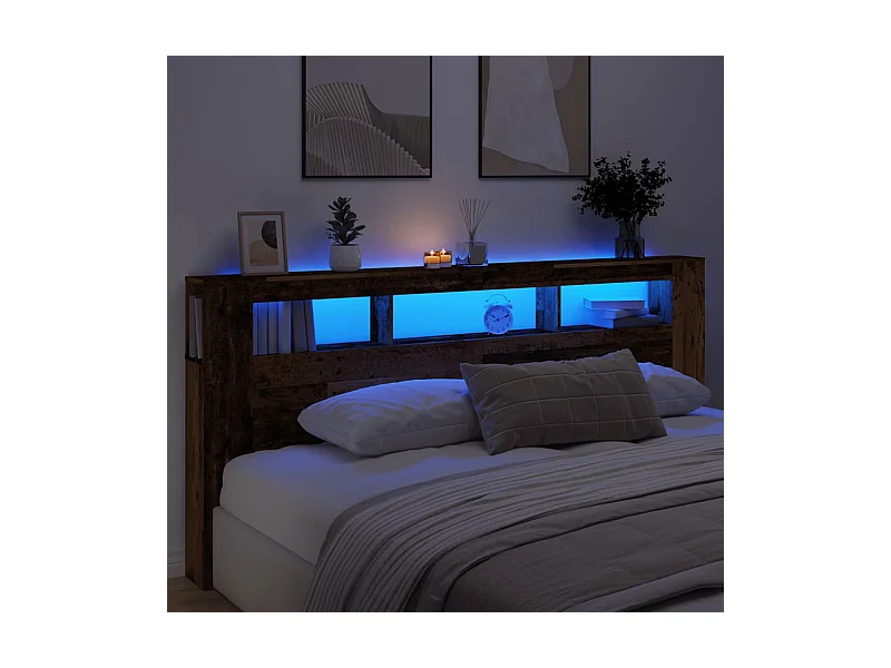 Tête de lit à LED vieux bois 220x18,5x103,5cm bois d'ingénierie