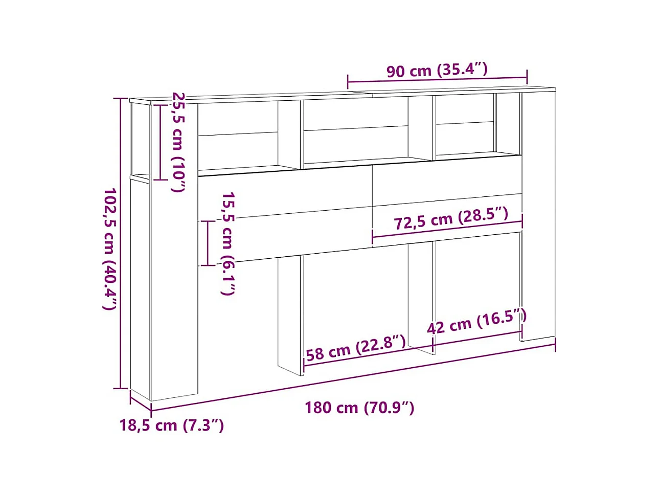Cabeceira com Armário Carvalho preto 180 x 18.5 x 102.5 cm