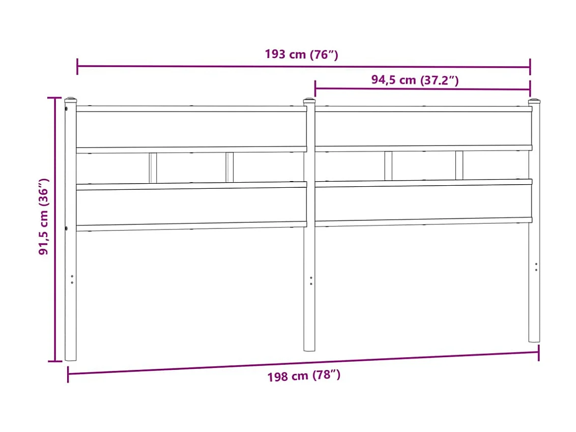 Tête de lit chêne fumé 193 cm fer et bois d'ingénierie