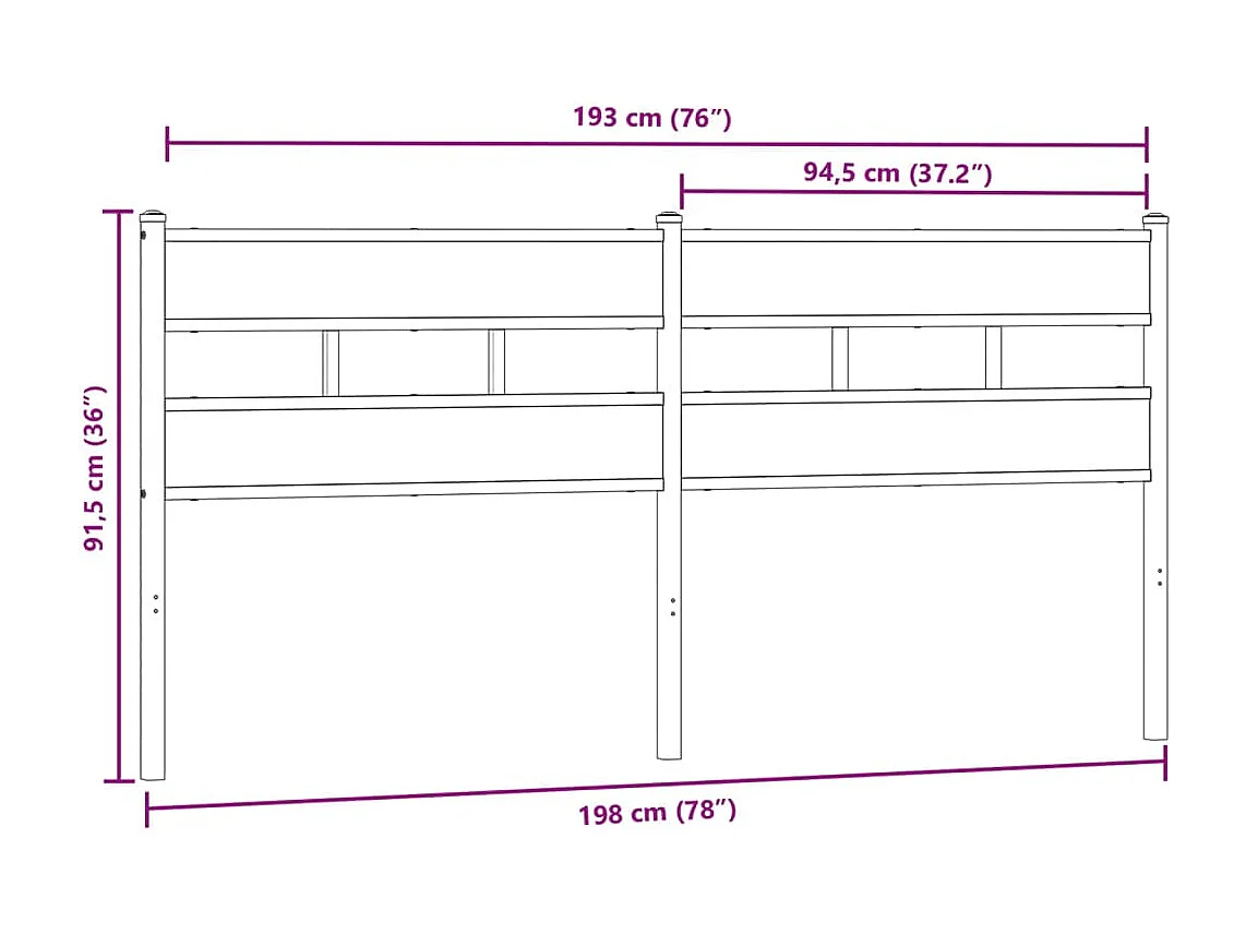 Tête de lit chêne fumé 193 cm fer et bois d'ingénierie