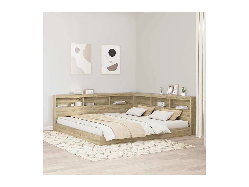 Opberghoofdbord met plank Sonoma eiken 200 cm Bewerkt hout