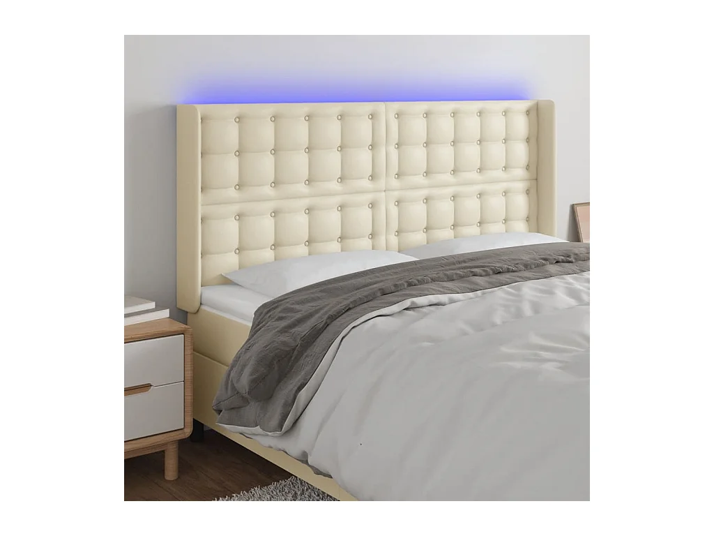 Cabecero con LED cuero sintético color crema 203x16x118/128 cm