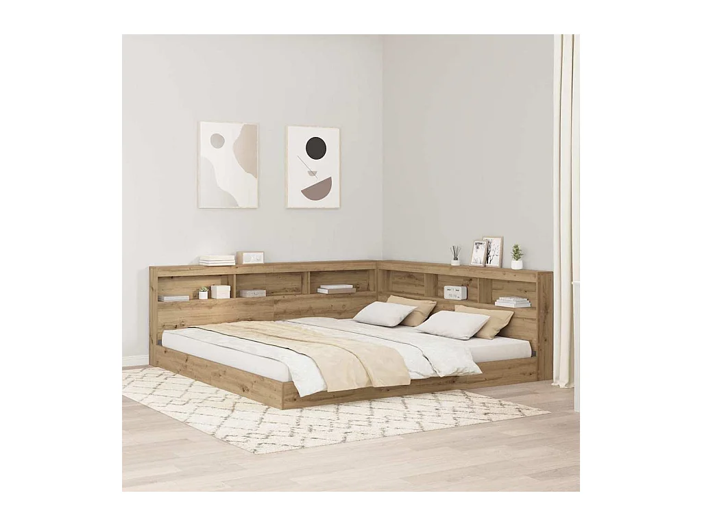 Tête de lit de rangement avec étagère chêne artisanal 200 cm