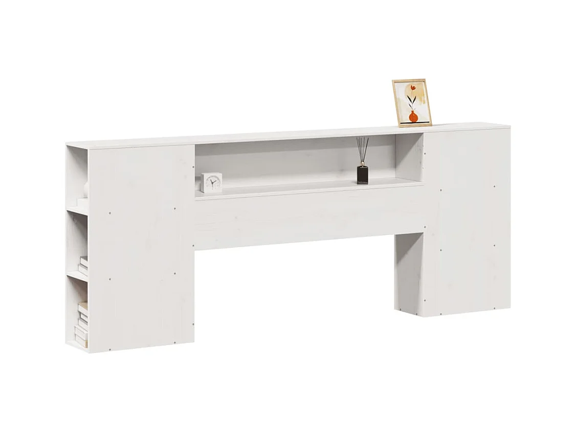 Cabeceira com arrumação 180 cm madeira de pinho maciça branco
