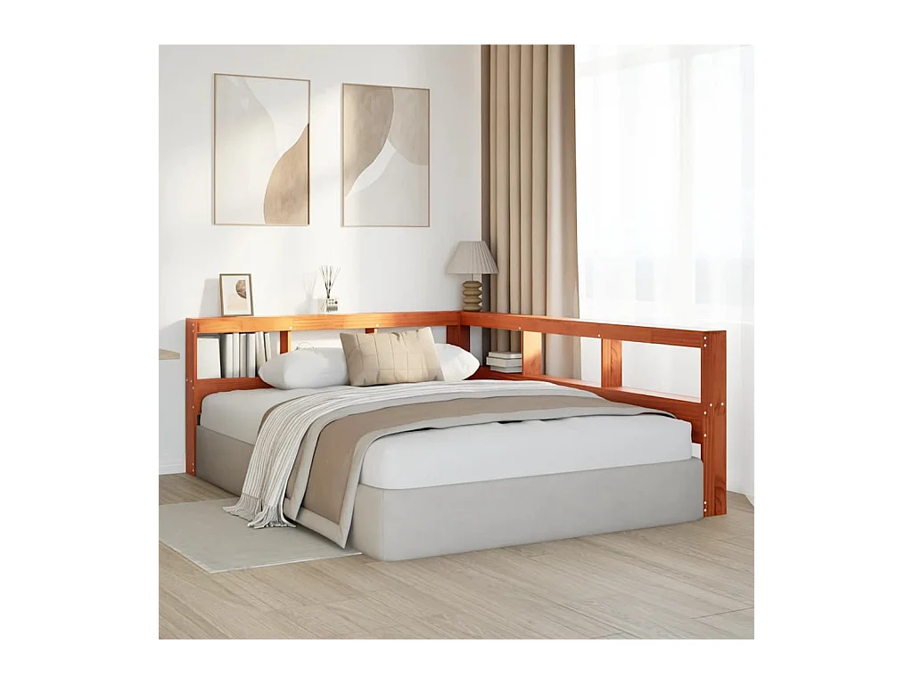 Estante cabeceira forma de L 135 cm pinho maciço castanho-mel