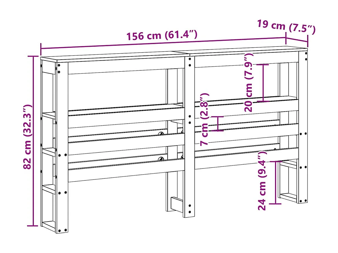 Cabecero de cama con estantes madera maciza de pino 150 cm
