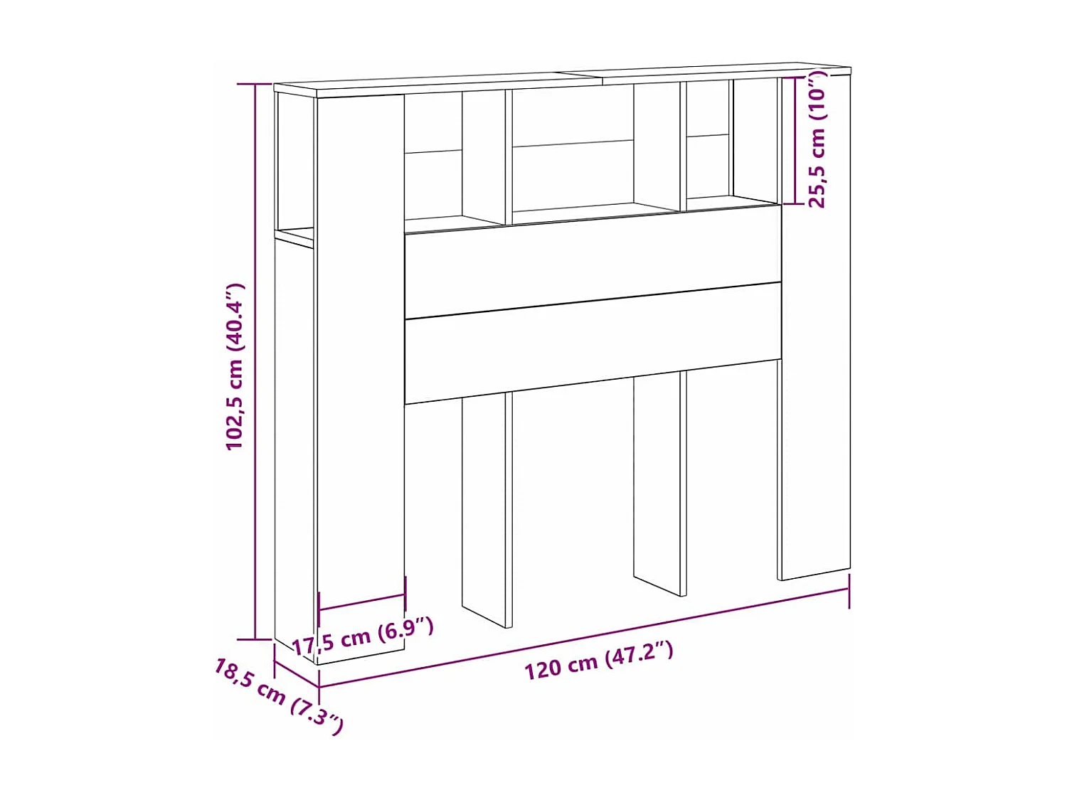 Hoofdeinde Kast Zwart eiken 120 x 19 x 104,5 cm Bewerkt hout