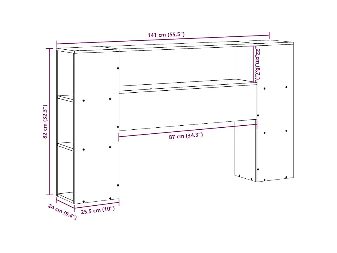 Hoofdbord met opbergruimte 135 cm massief grenenhout wit