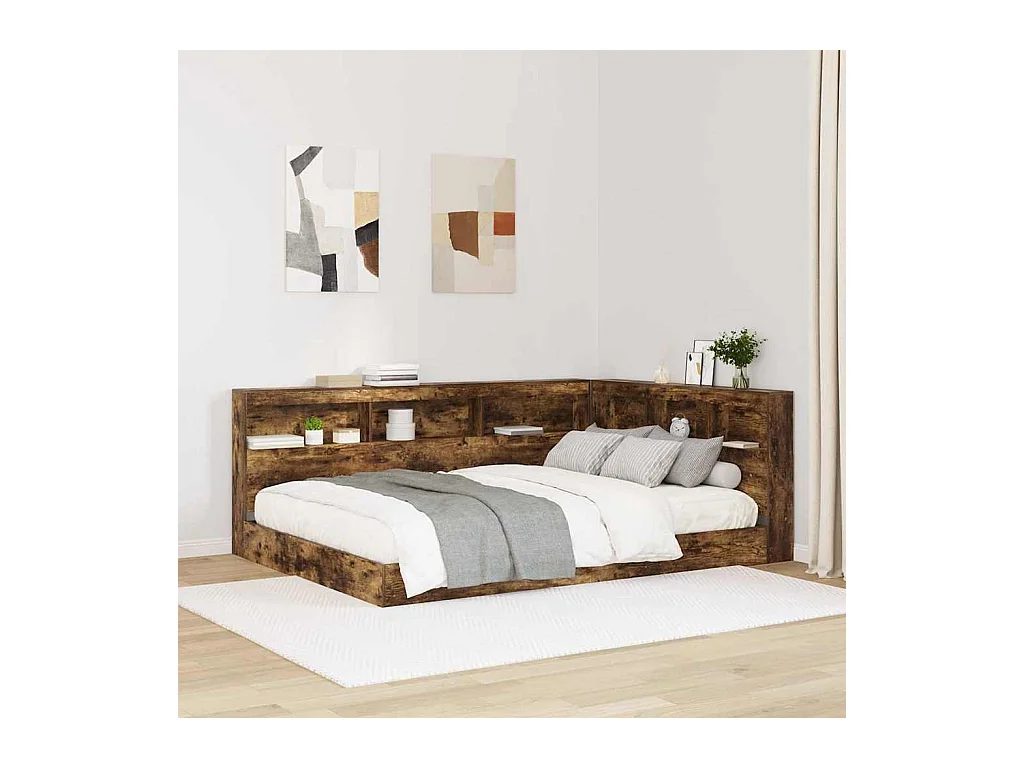Tête de lit de rangement Chêne fumé 135 cm Bois d'ingénierie
