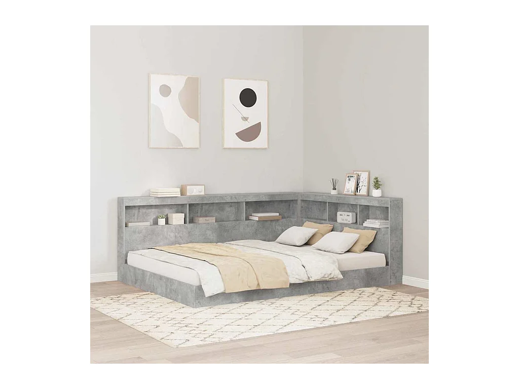 Cabecera de almacenamiento con estante Gris hormigón 140 cm