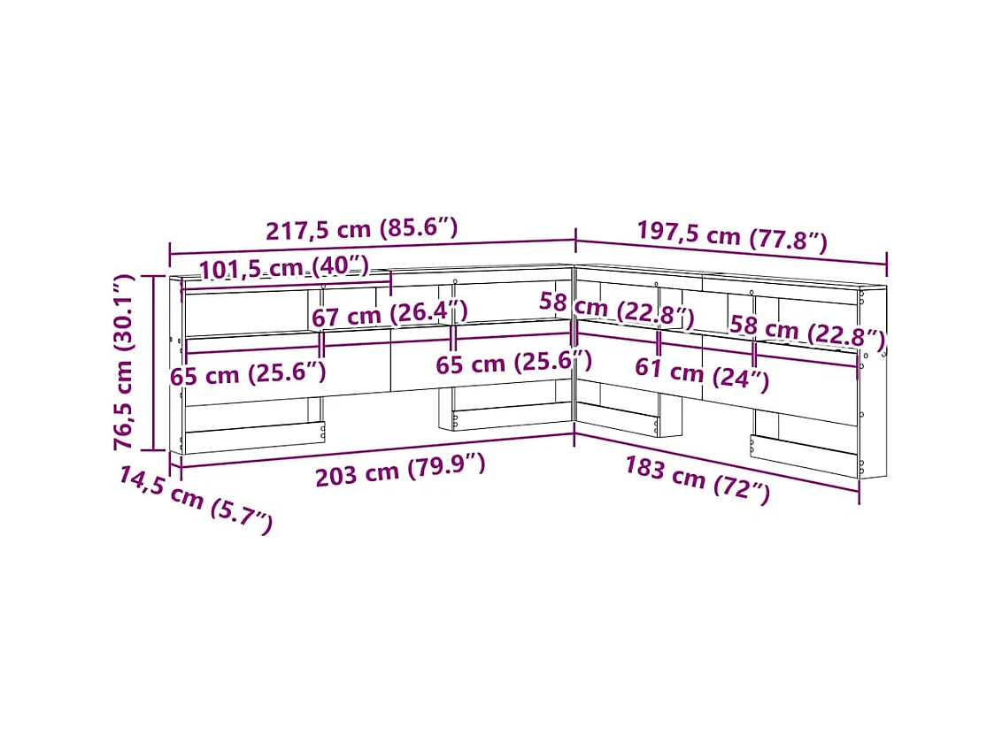 Tête de lit de rangement avec étagère chêne artisanal 180 cm