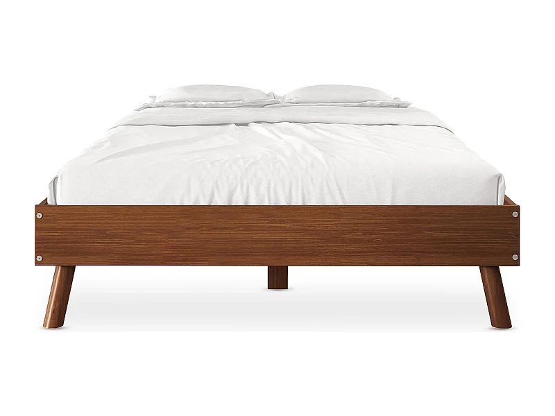 Lit futon KARRI double pour adulte 140 x 190 cm, 2 places, en bois massif, coloris châtaignier