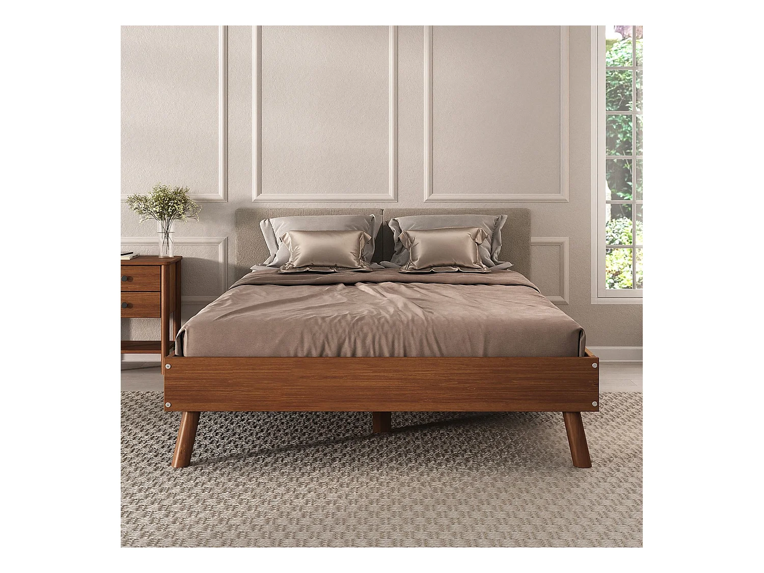 Lit futon KARRI double pour adulte 140 x 190 cm, 2 places, en bois massif, coloris châtaignier