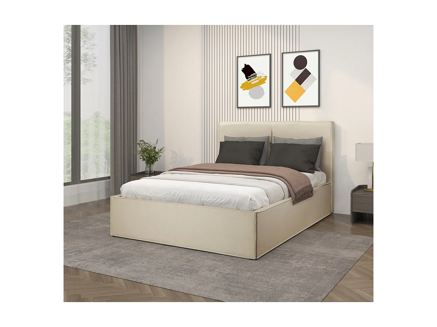 Avignon | Lit 140x200 cm aspect lin beige