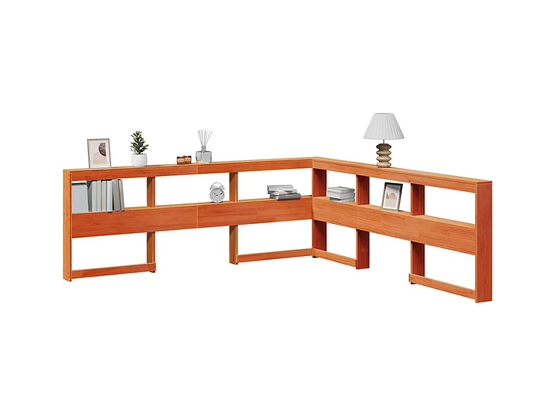Tête de lit de bibliothèque en forme de L bois massif de pin