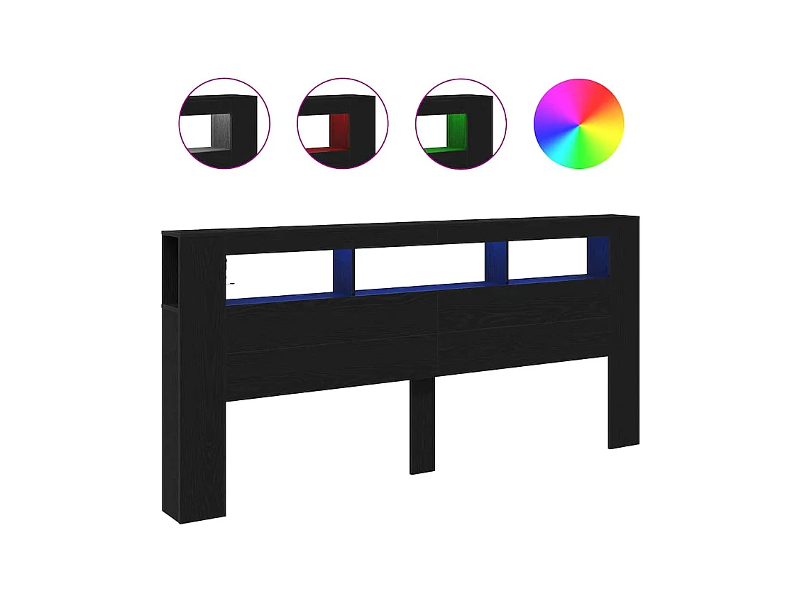 Cabecero LED con estante Roble negro 220 x 18.5 x 103.5 cm