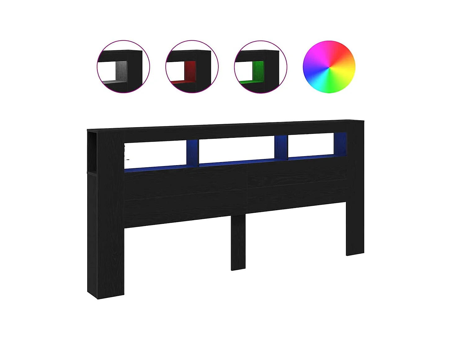 Cabecero LED con estante Roble negro 220 x 18.5 x 103.5 cm