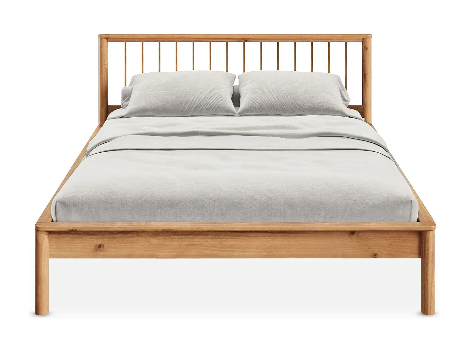 Lit 160 x 200 avec sommier APOANA en bois massif coloris chêne, cadre robuste avec tête de lit à barreaux