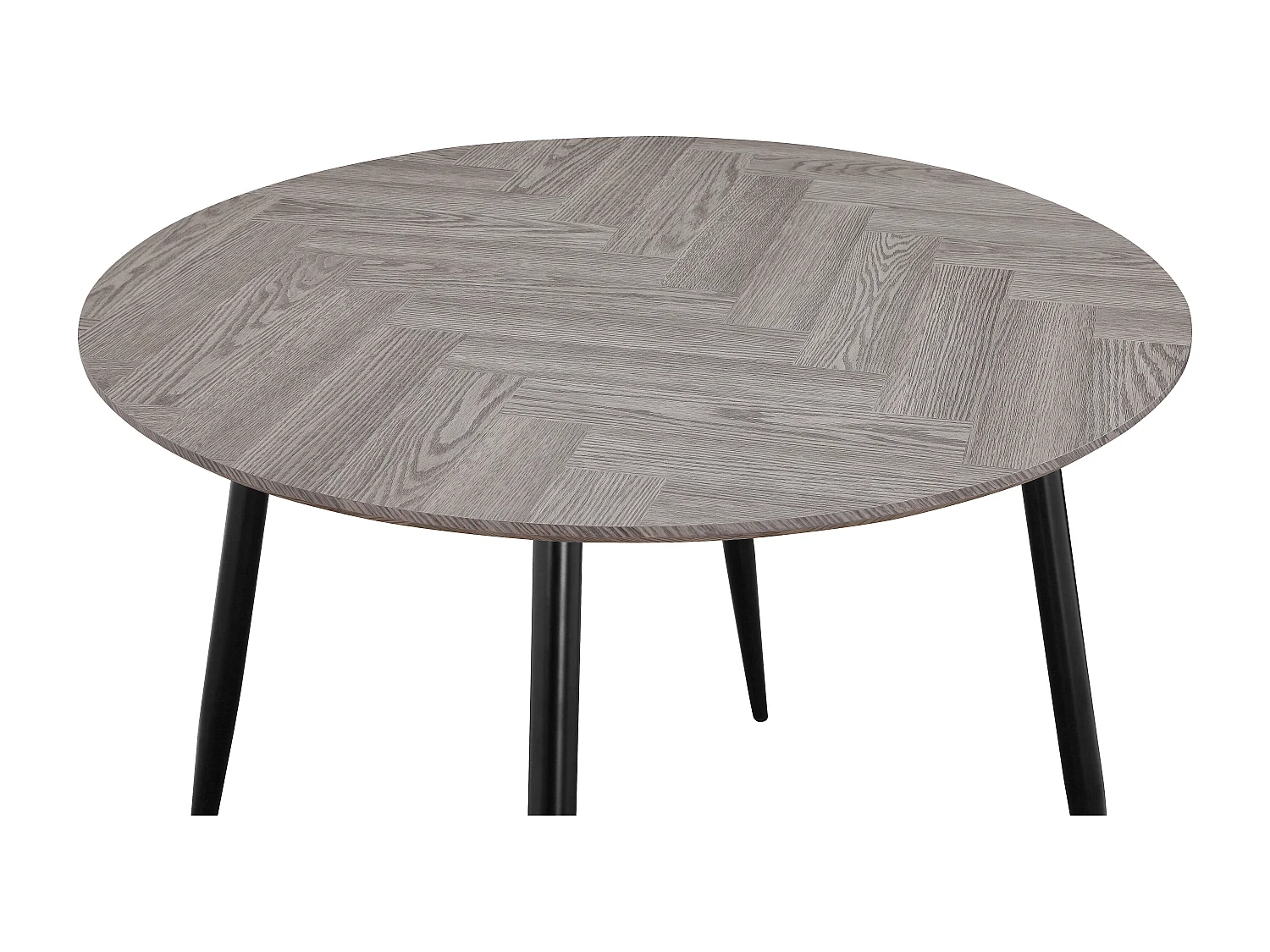 Monza | Table de salle à manger Ø100 4 personnes en motif arête de poisson en chêne aspect blanc