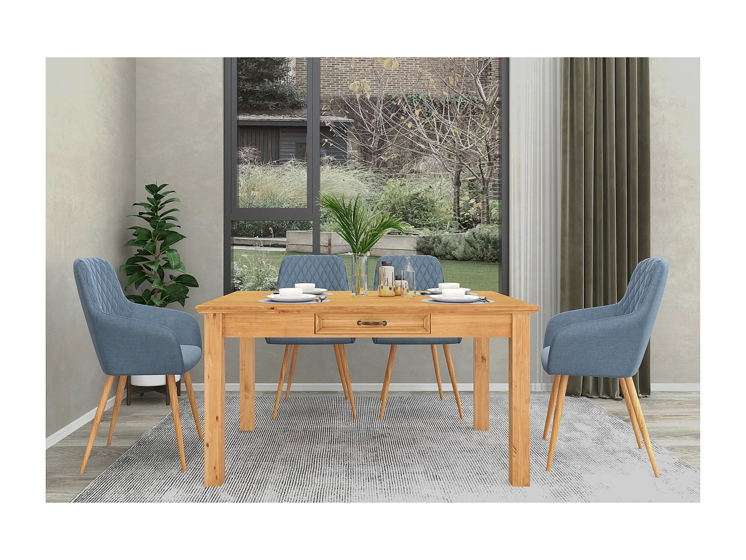 Selma | Table à manger 140 cm avec 1 tiroir en pin