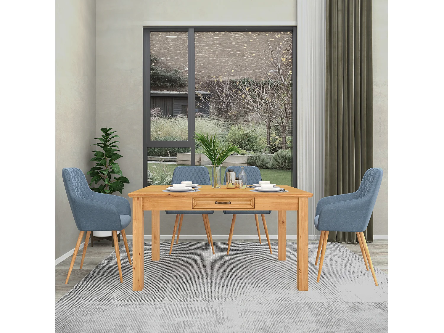 Selma-Eettafel 140 cm met 1 lade in grenen