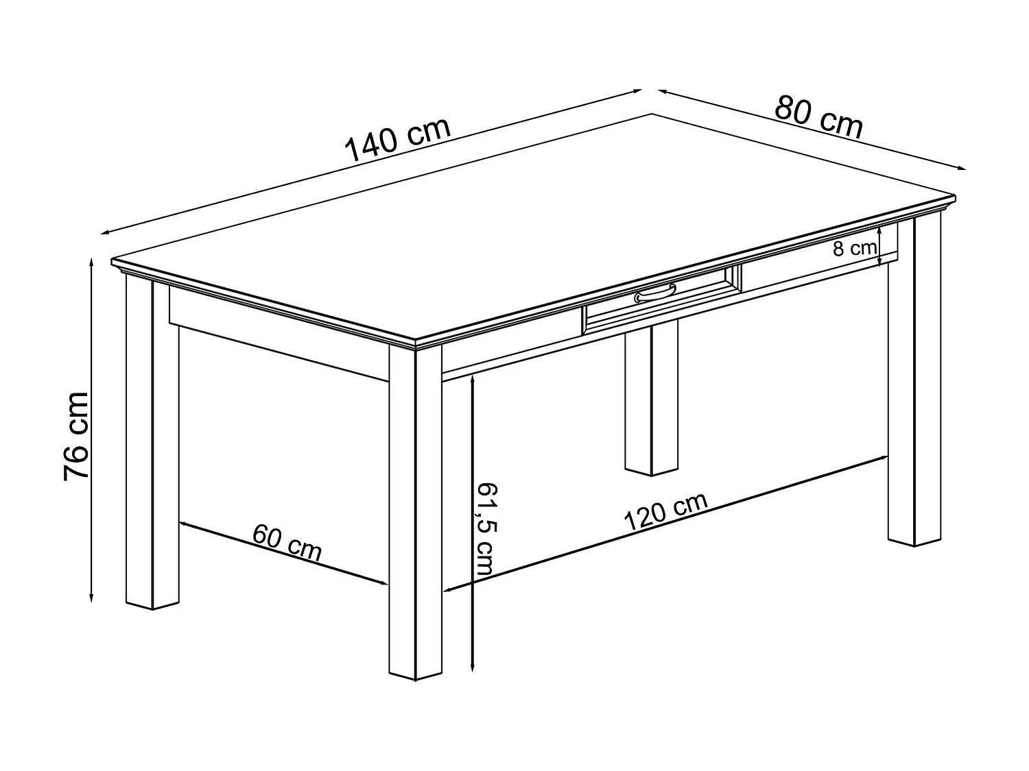 Selma-Eettafel 140 cm met 1 lade in grenen