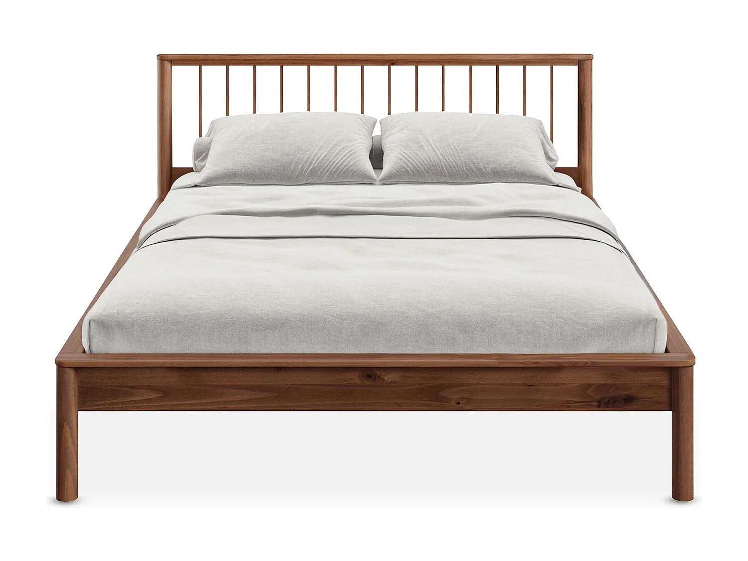 Lit 160 x 200 avec sommier APOANA en bois massif coloris châtaignier, cadre robuste avec tête de lit à barreaux