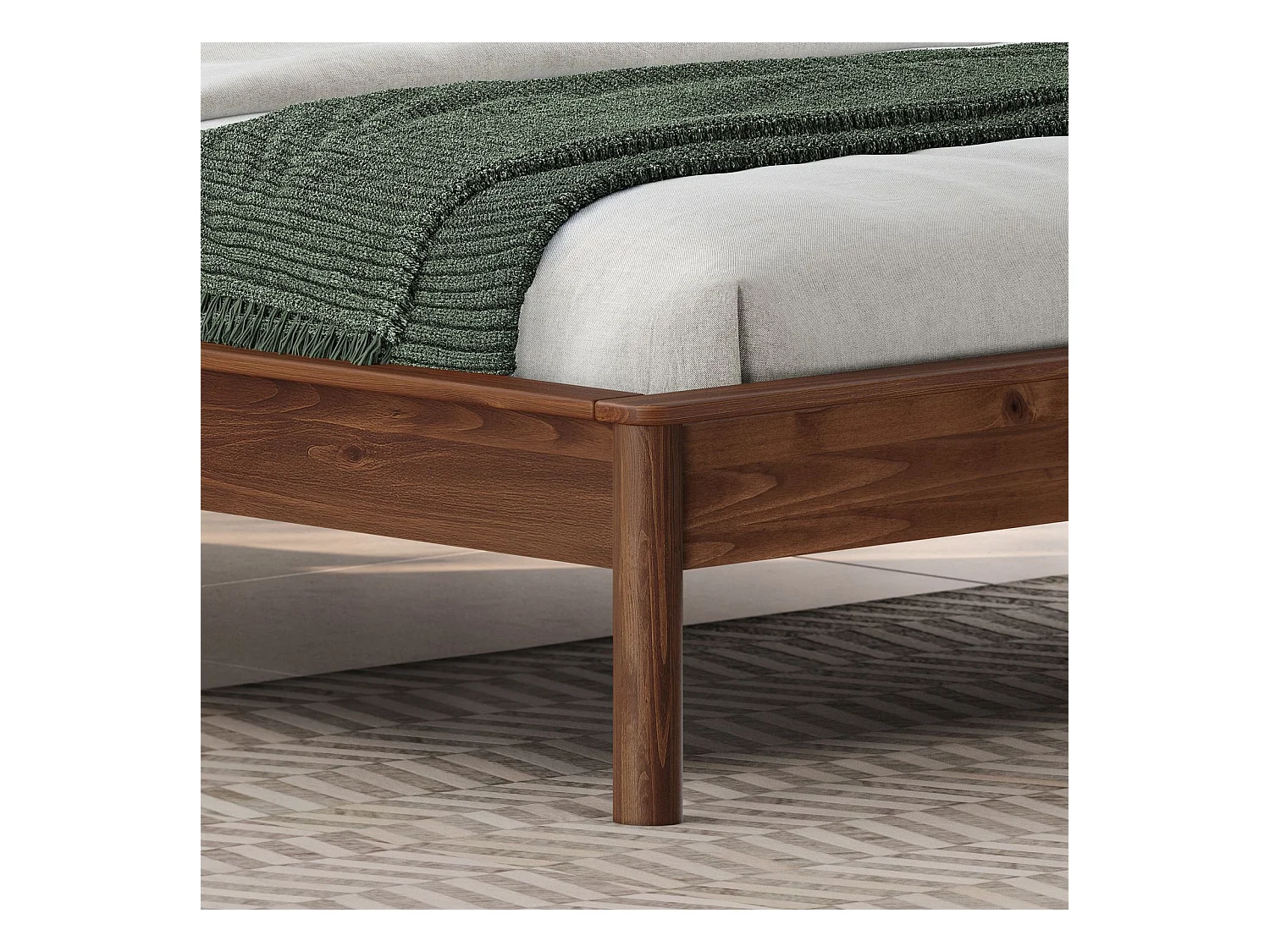 Lit 160 x 200 avec sommier APOANA en bois massif coloris châtaignier, cadre robuste avec tête de lit à barreaux