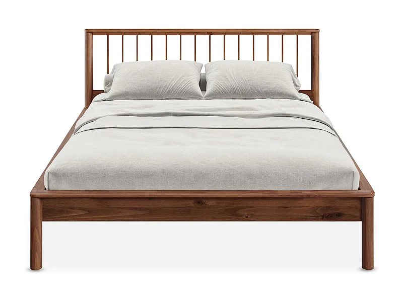 Lit 160 x 200 avec sommier APOANA en bois massif coloris châtaignier, cadre robuste avec tête de lit à barreaux