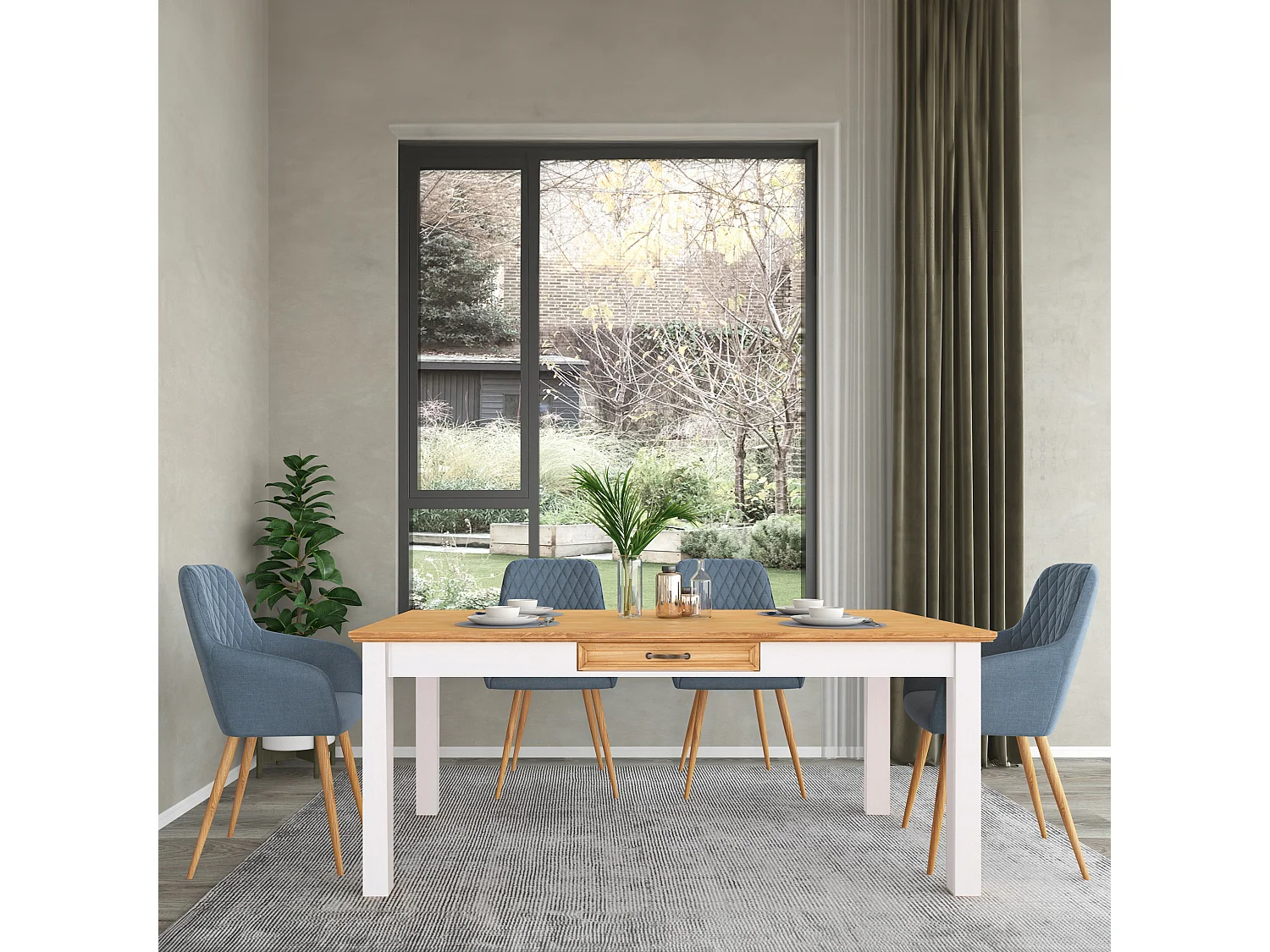 Selma-Eettafel 180 cm met 1 lade in grenen wit