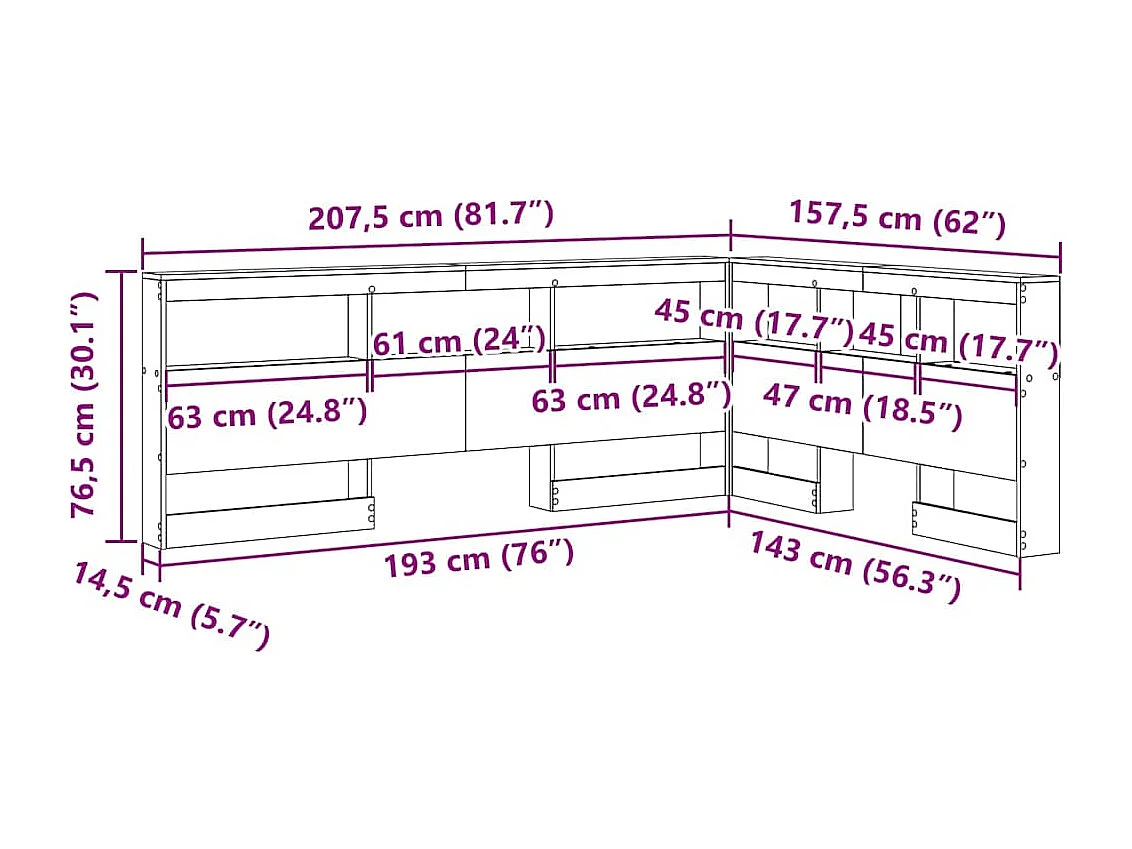 Tête de lit de rangement avec étagère chêne artisanal 140 cm