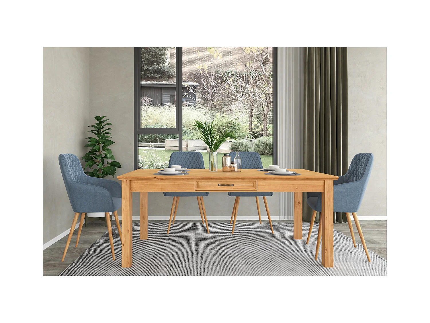 Selma | Table à manger 180 cm avec 1 tiroir en pin