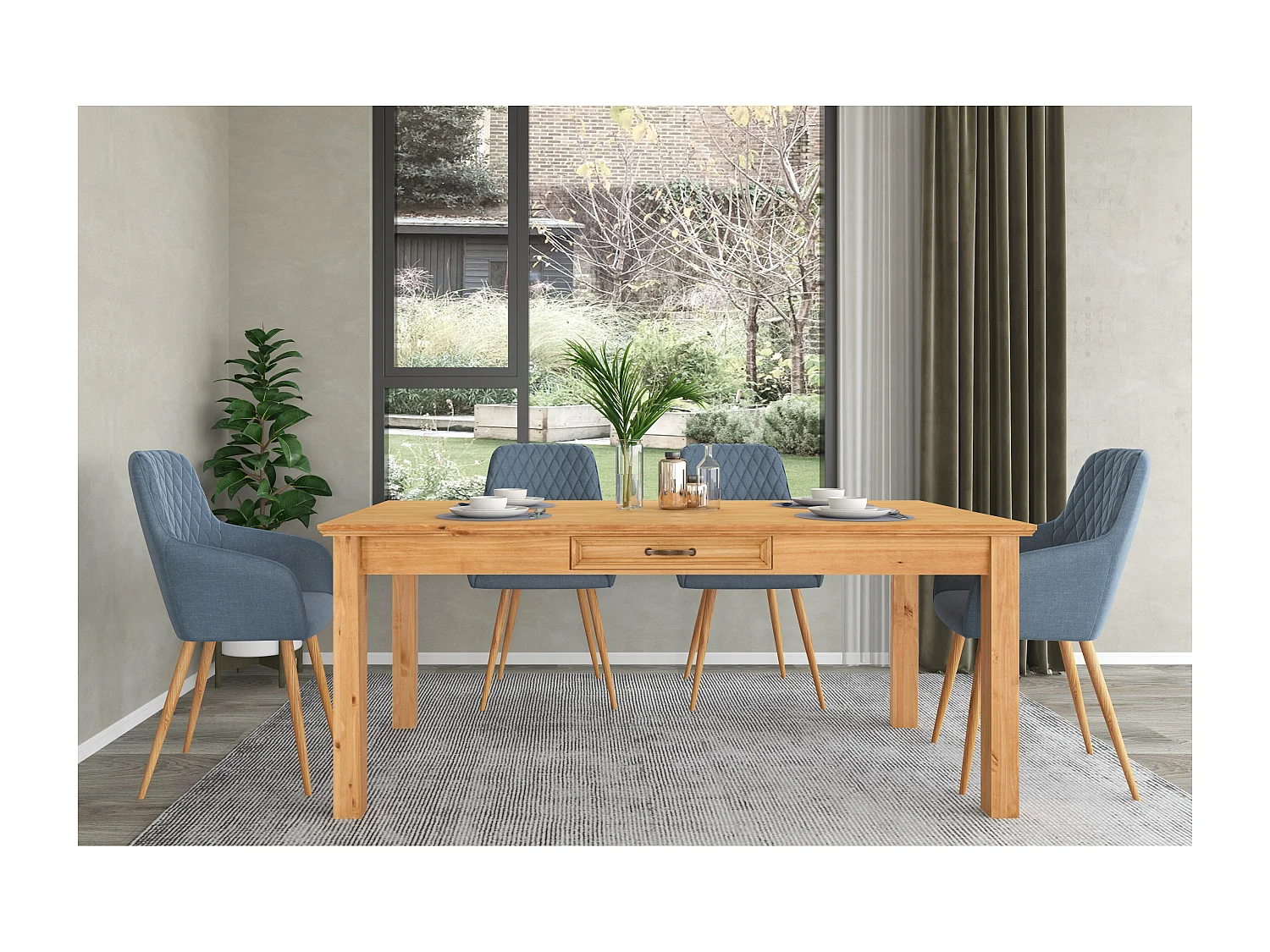 Selma | Table à manger 180 cm avec 1 tiroir en pin