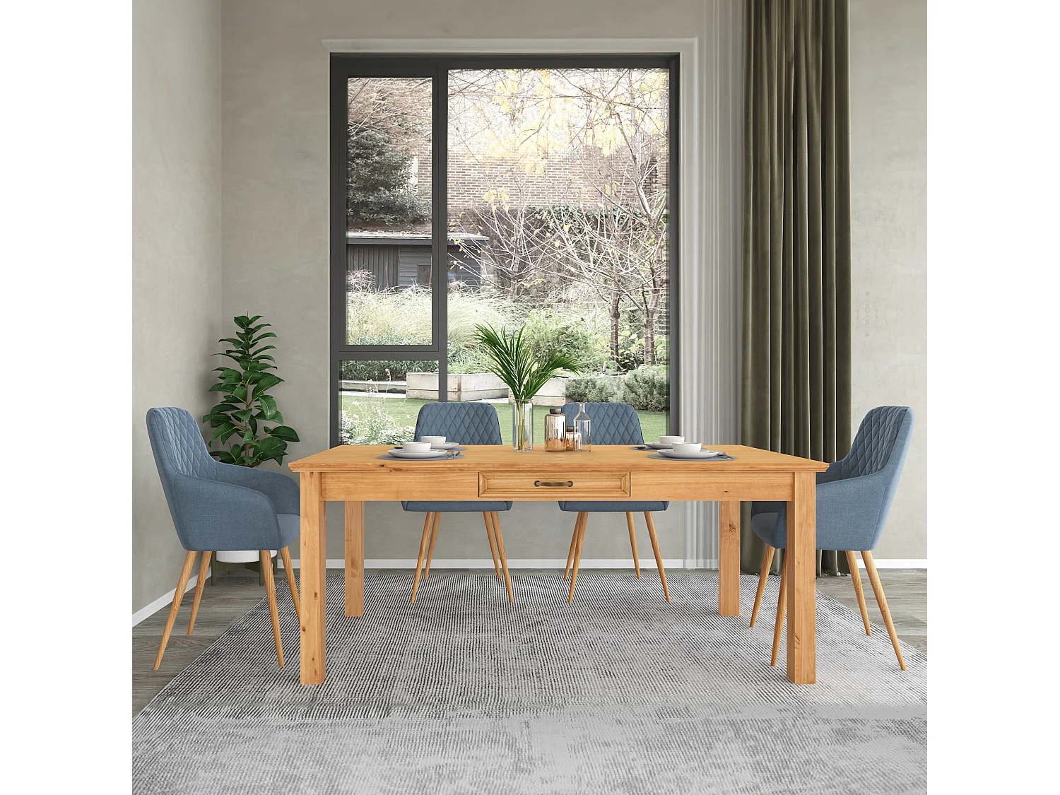 Selma | Table à manger 180 cm avec 1 tiroir en pin