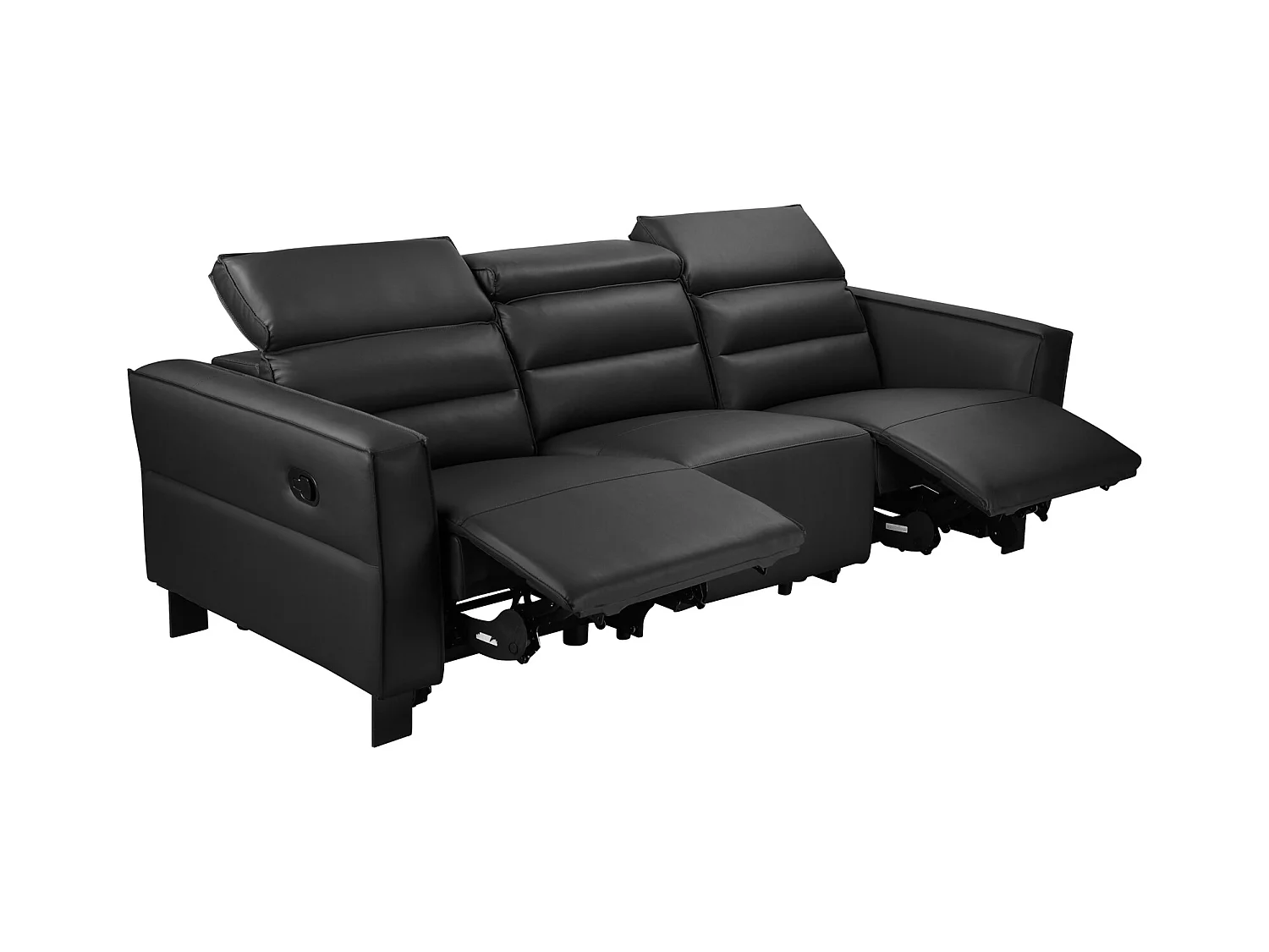 Carpari | Divano a 3 posti con 2 poltrone reclinabili manuali in similpelle nera