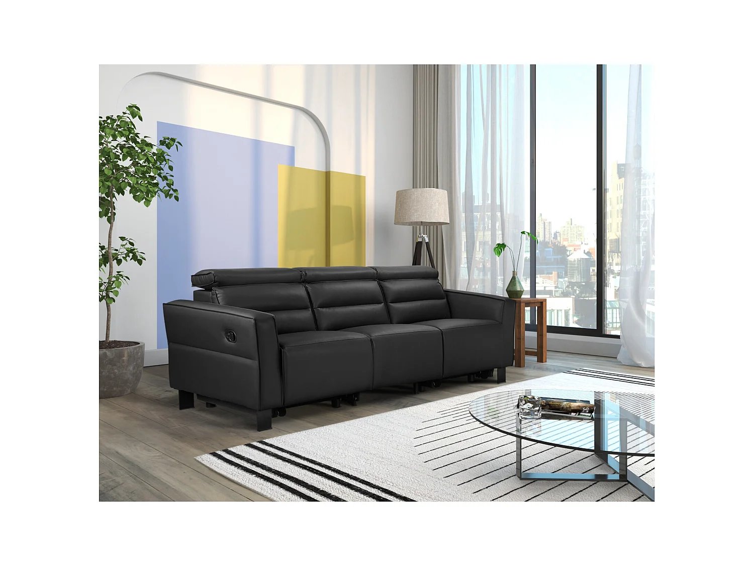 Lund | Canapé 3 places avec 2 fauteuils inclinables manuels en velours côtelé gris