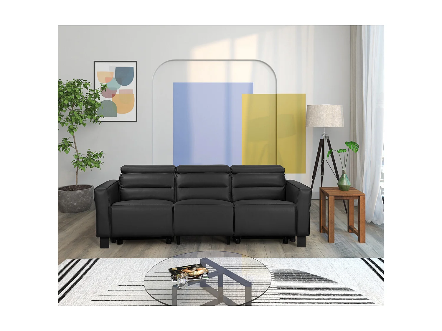 Lund | Canapé 3 places avec 2 fauteuils inclinables manuels en velours côtelé gris