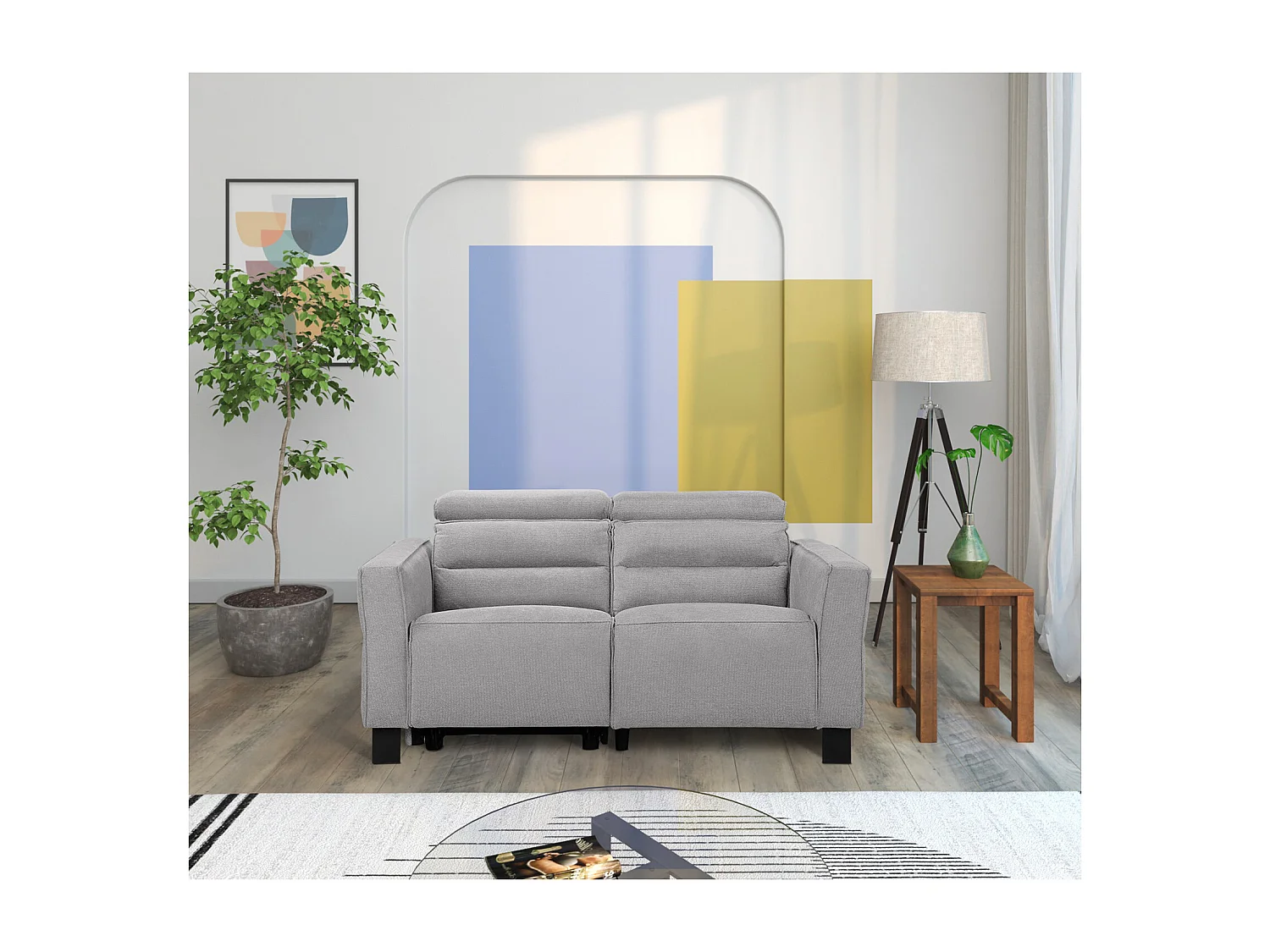 Carpari | 2-Seater Sofa with 1 electric recliner in fabric light grey