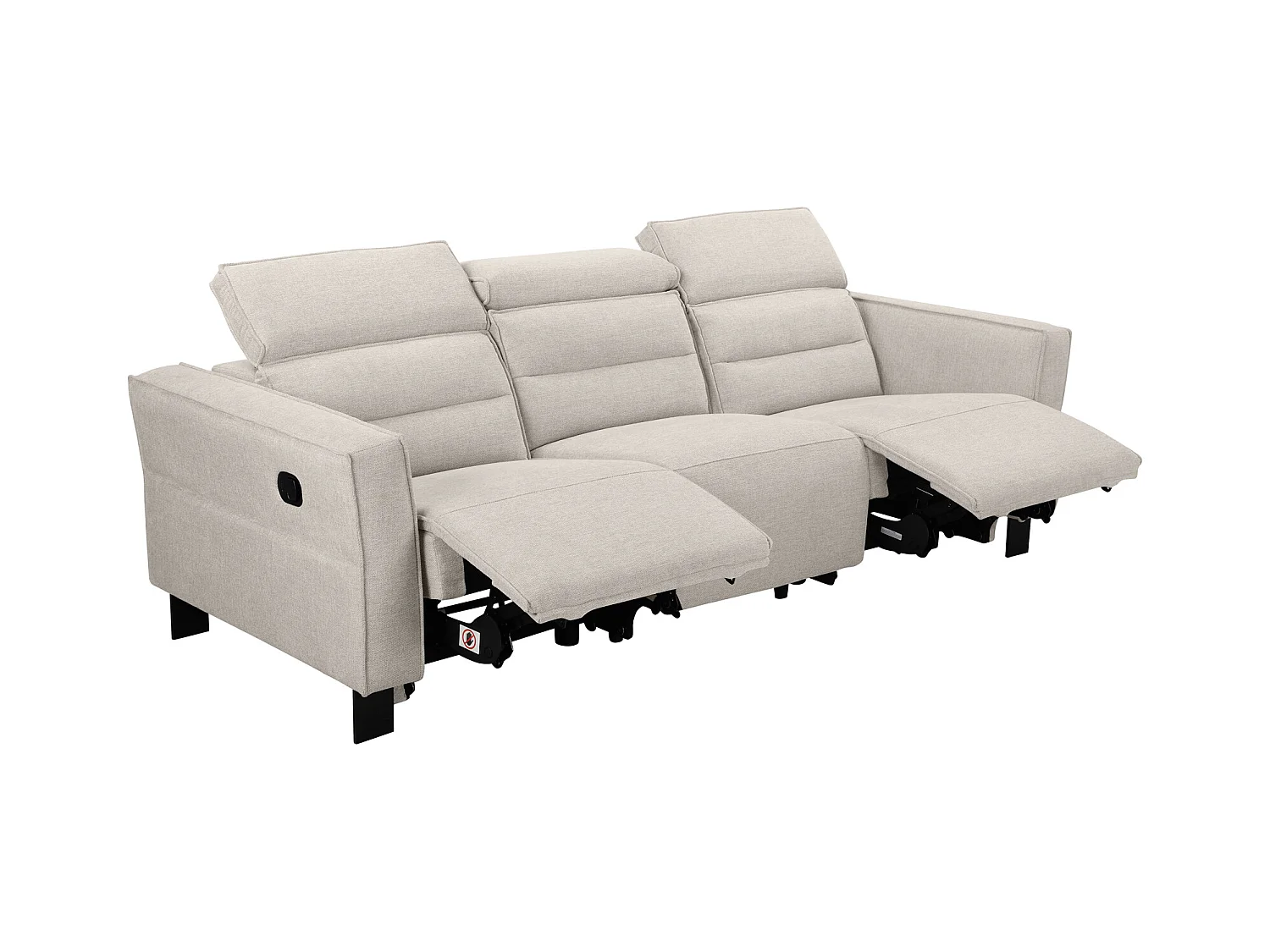 3-zits bank met 2 handmatige relaxstoelen in crèmekleurige stof