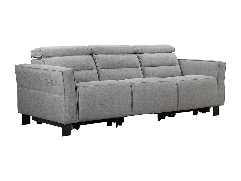 3-zitsbank met 2 elektrische verstelbare rugleuningen in lichtgrijze stof