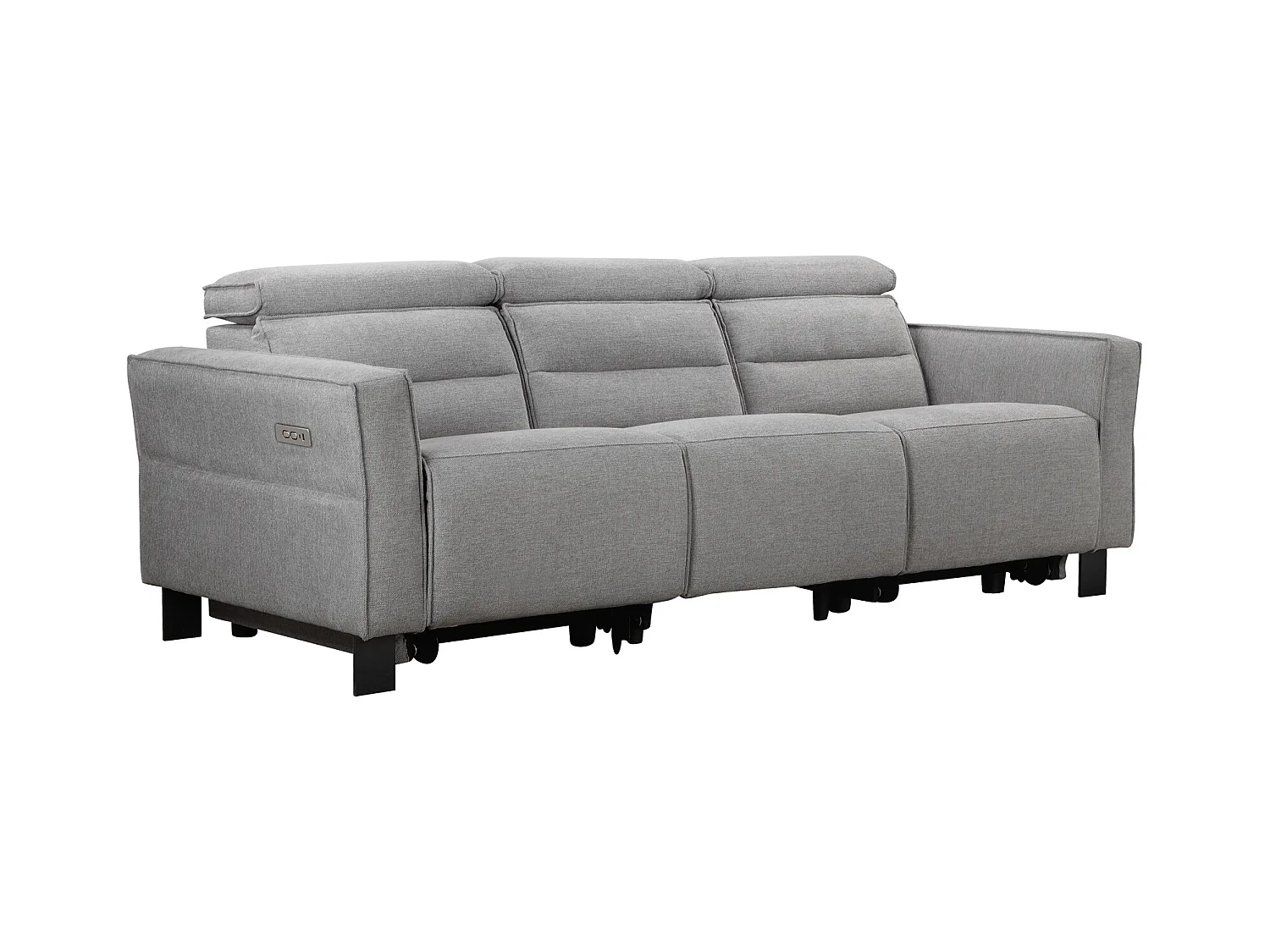 3-zitsbank met 2 elektrische verstelbare rugleuningen in lichtgrijze stof