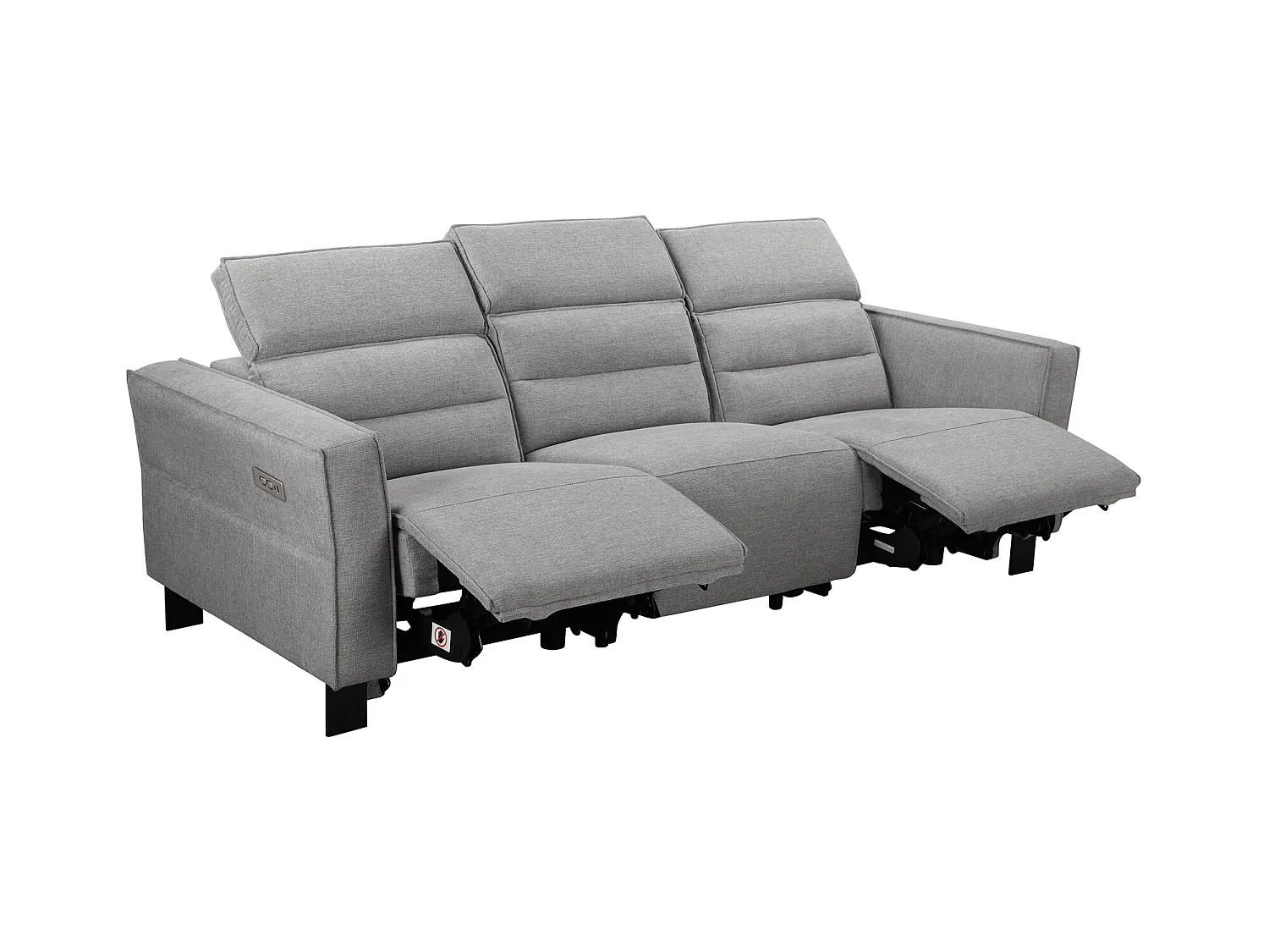 3-zitsbank met 2 elektrische verstelbare rugleuningen in lichtgrijze stof