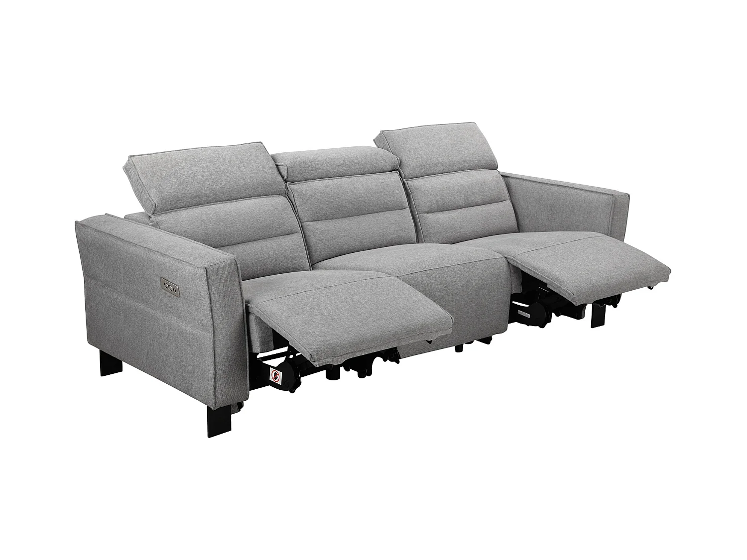 3-zitsbank met 2 elektrische verstelbare rugleuningen in lichtgrijze stof