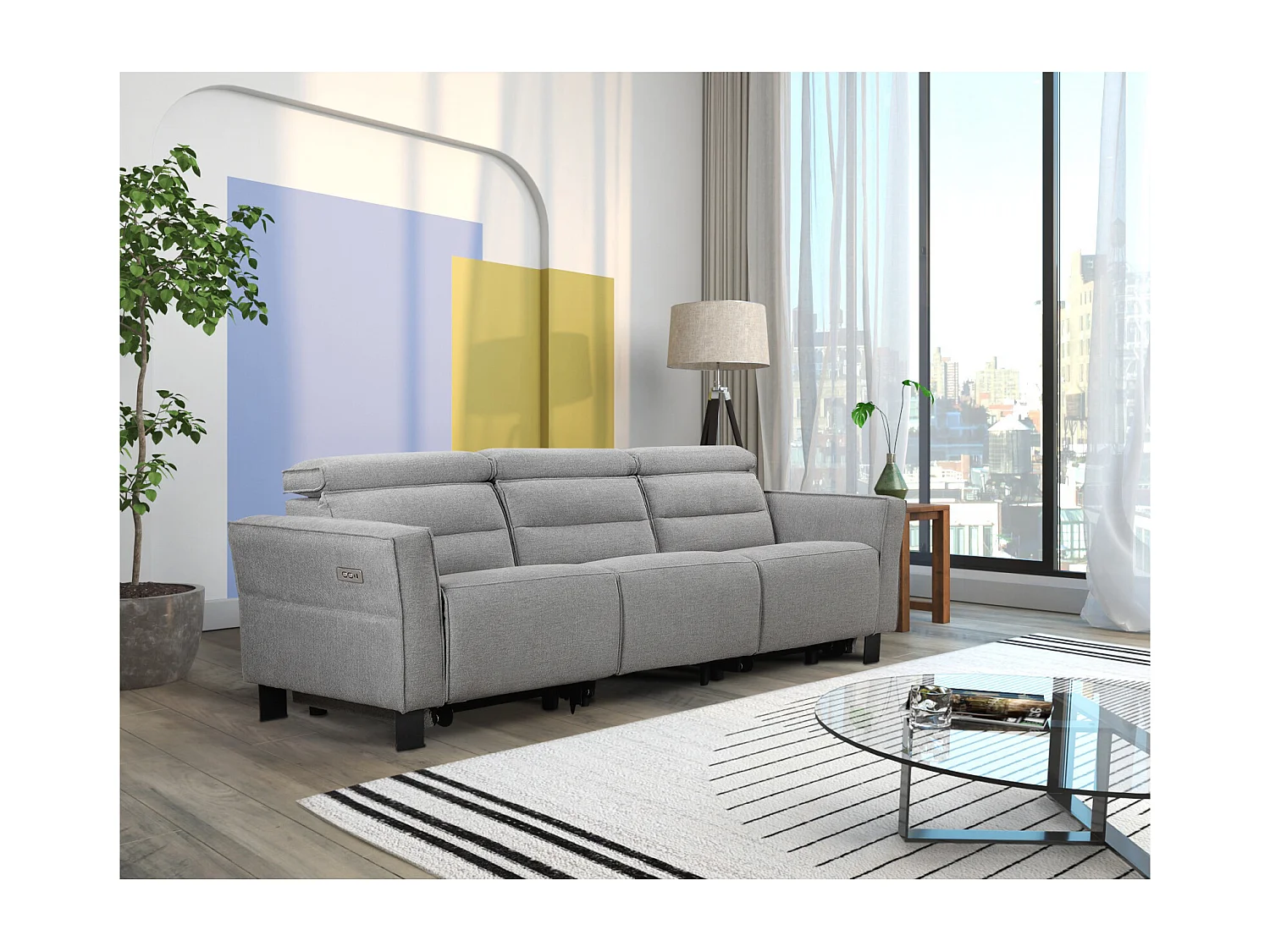 Lund | Canapé 3 places avec 2 fauteuils inclinables électriques en tissu anthracite