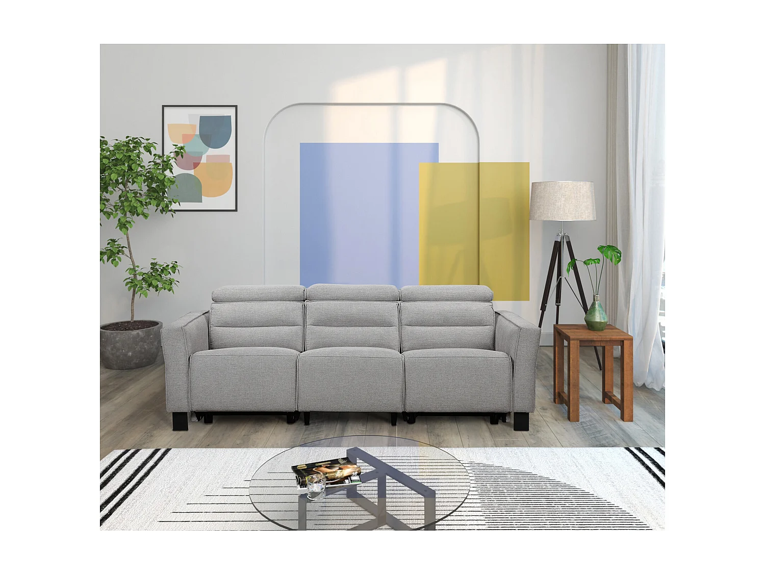 Lund | Canapé 3 places avec 2 fauteuils inclinables électriques en tissu anthracite