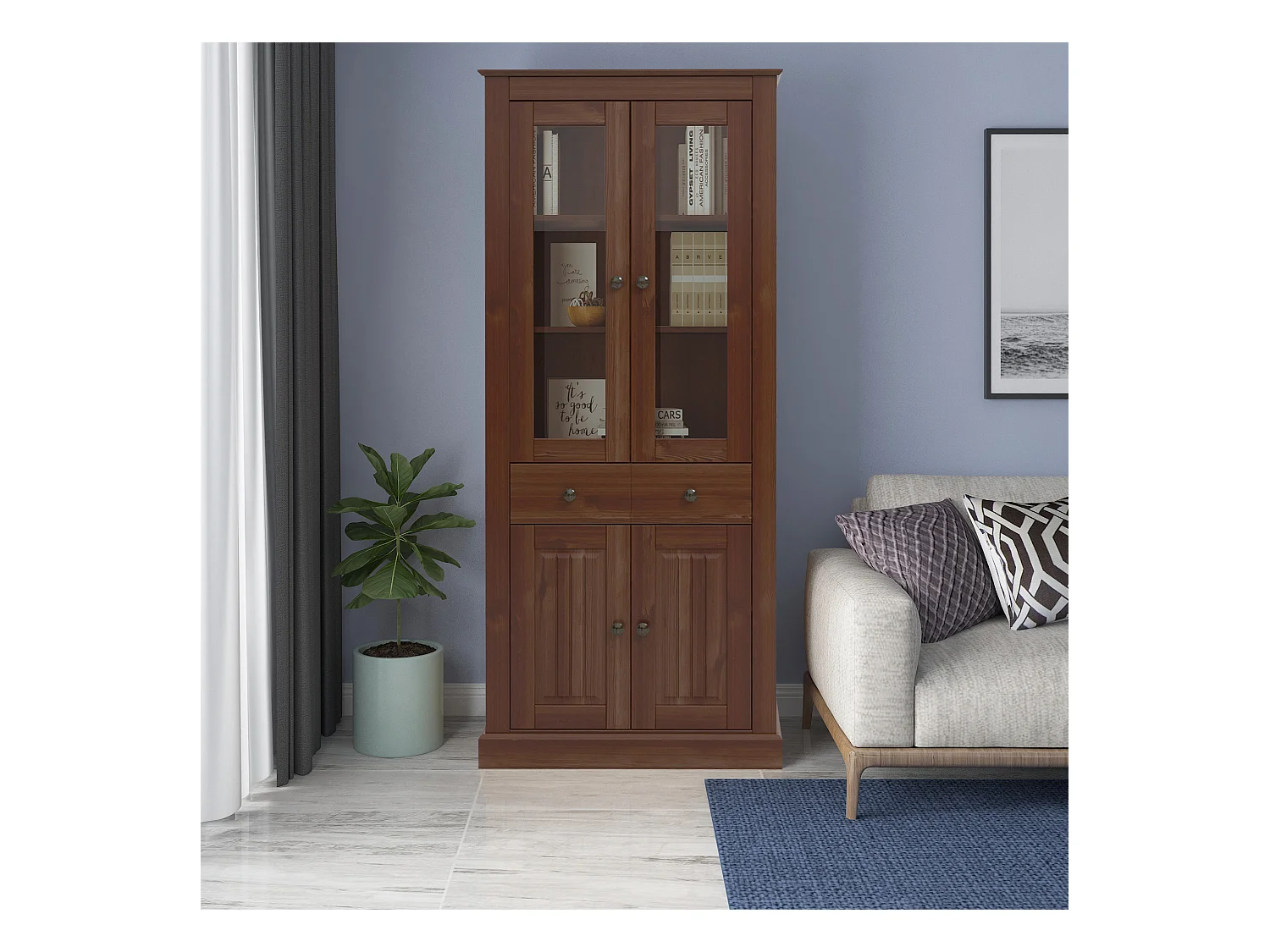 Mille | Vitrine met 2 glazen deuren in dennenbruin