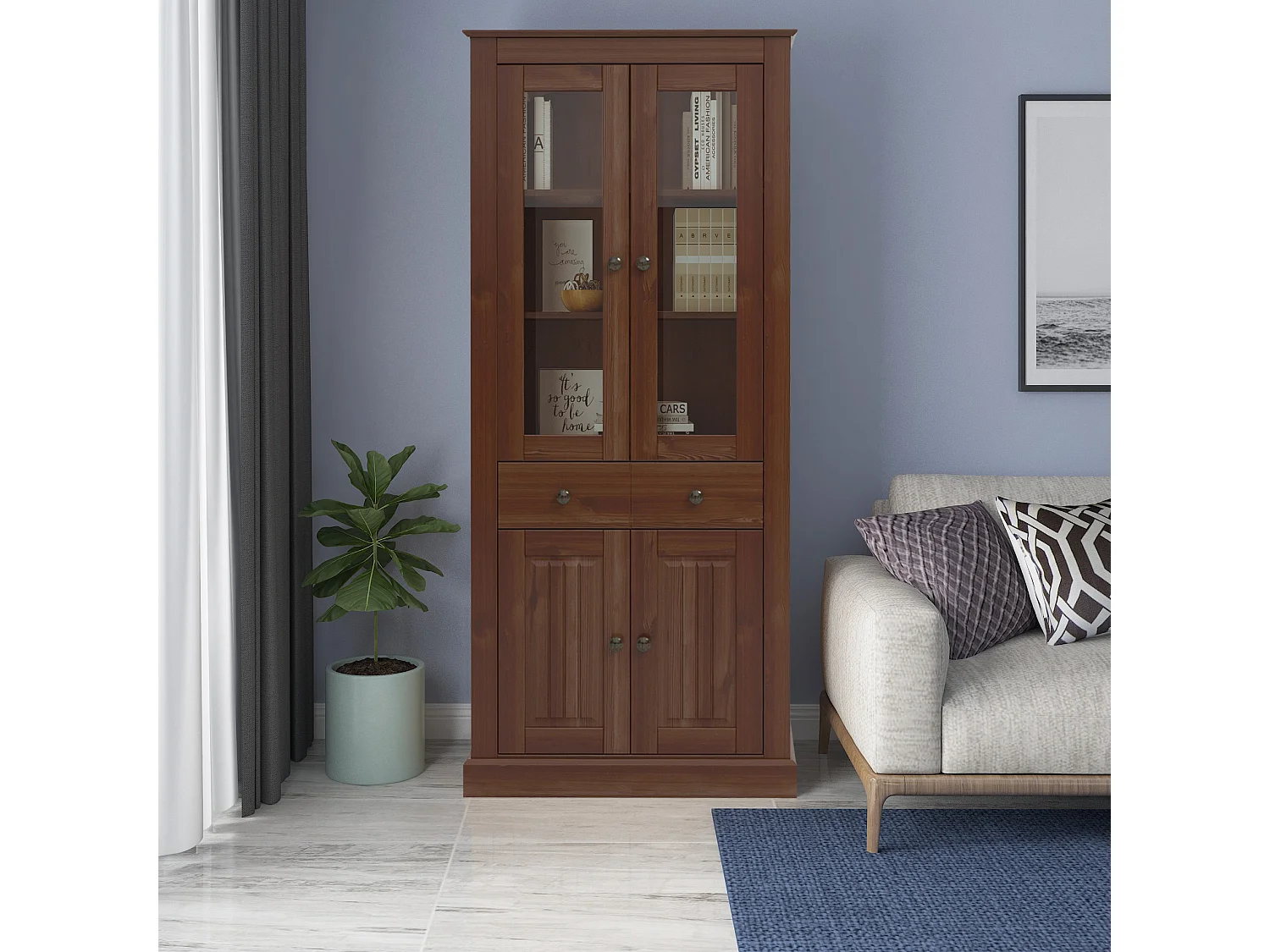 Mille | Vitrine met 2 glazen deuren in dennenbruin