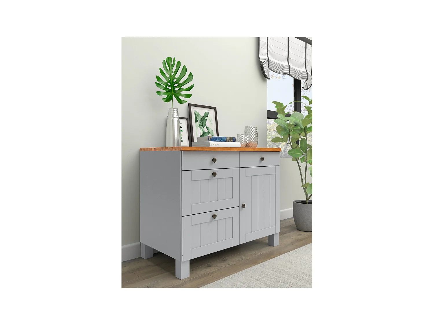 Alby II | Armoire de rangement avec 1 porte et 4 tiroirs en gris sapin